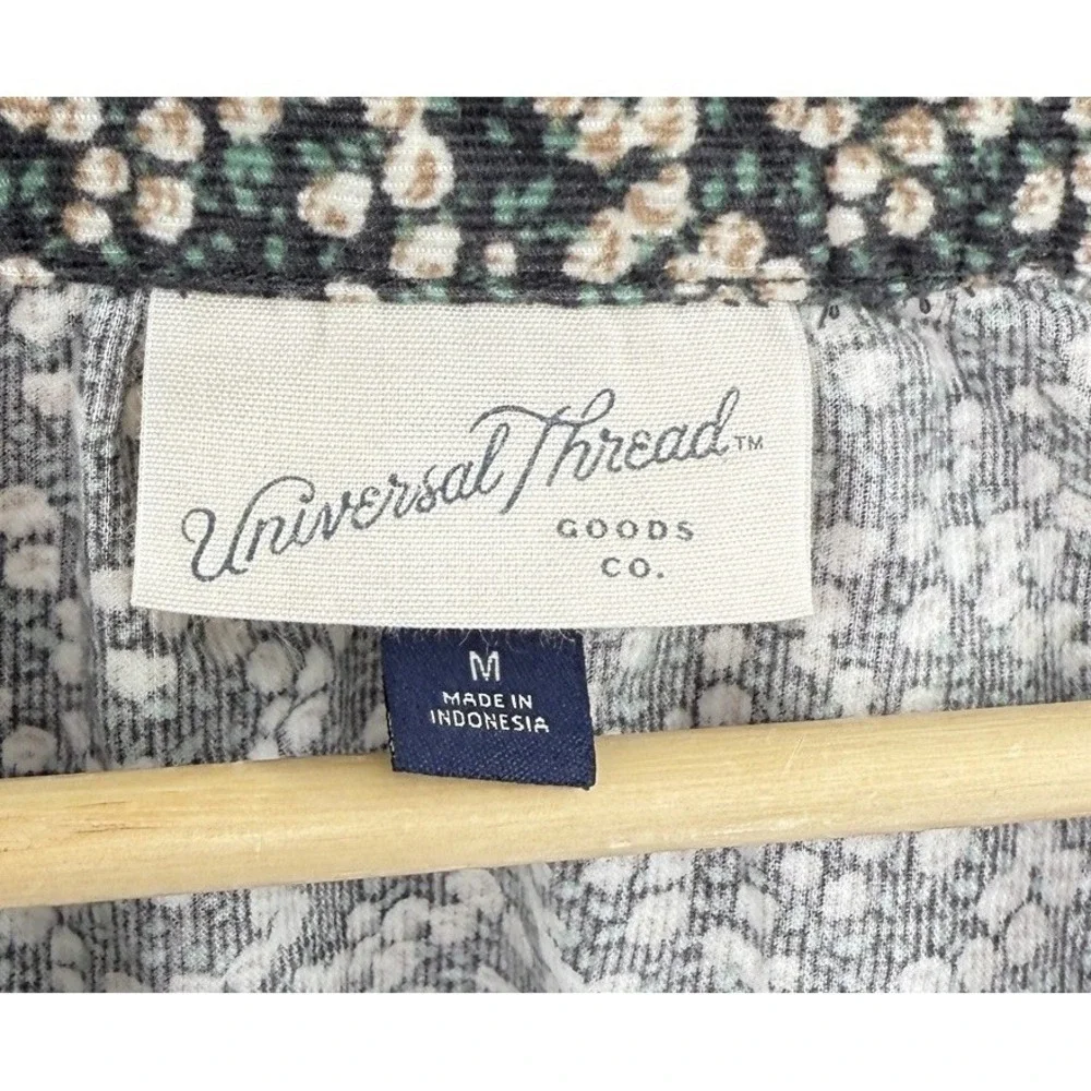 Universal Thread Micro Floral‎ Corduroy Puff Slv Floral 100% Cotton Sz M Cottage